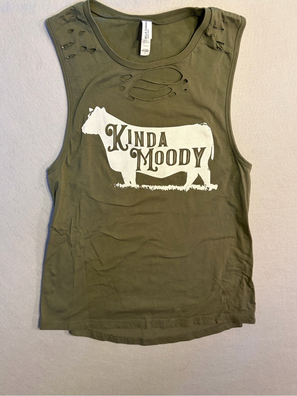 Kinda Moody Olive Graphic Tank Top